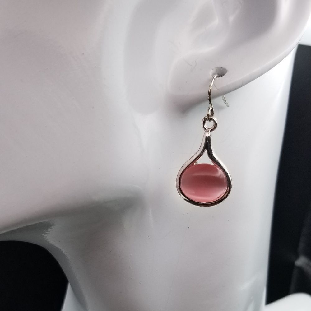 Cats eye pink moonstone earrings E269